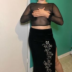 Vintage 90s Velvet Floral Maxi Skirt